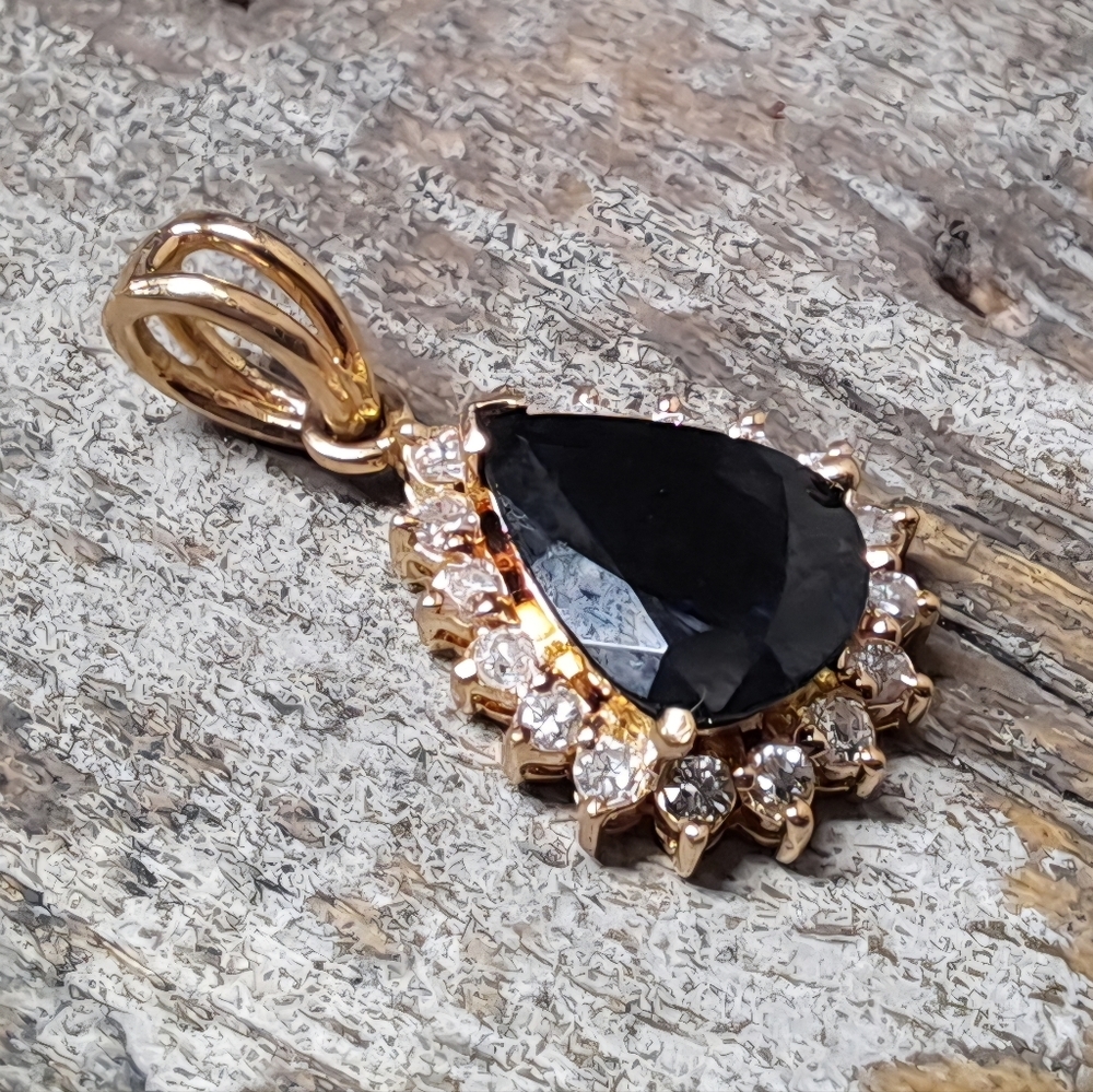 Genuine 14K Gold Diamond And Sapphire Pendant